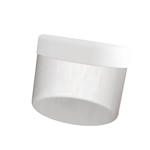 Witte Plastic Pot Met Cosmetische Crème Geïsoleerd Een Lichte Ondergrond — Stockfoto