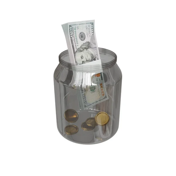 Jar Money Glass Bottle Isolated White Background — Stock Photo, Image