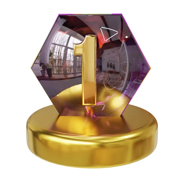 3d illustration of a gold medal with a star and a trophy