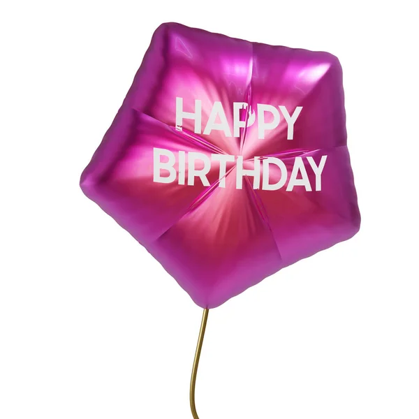 Balão Rosa Voando Uma Camiseta Roxa Cartão Postal Feliz Aniversário — Fotografia de Stock