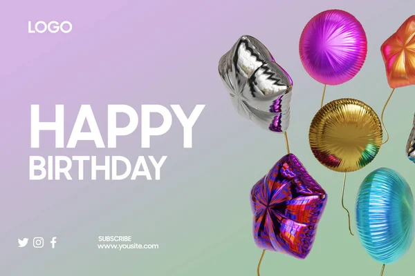 Grattis Födelsedagen Fest Banner Med Färgglada Ballonger — Stock vektor