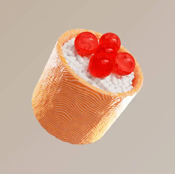 Somon, peynir, havyar, havyar ve pirinçli Japon yemeği suşisi. Japon suşi menüsü kavramı.