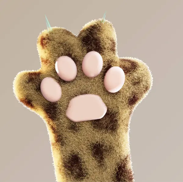 Beyaz arka planda kahverengi kürklü bir pati izinin 3 boyutlu görüntüsü