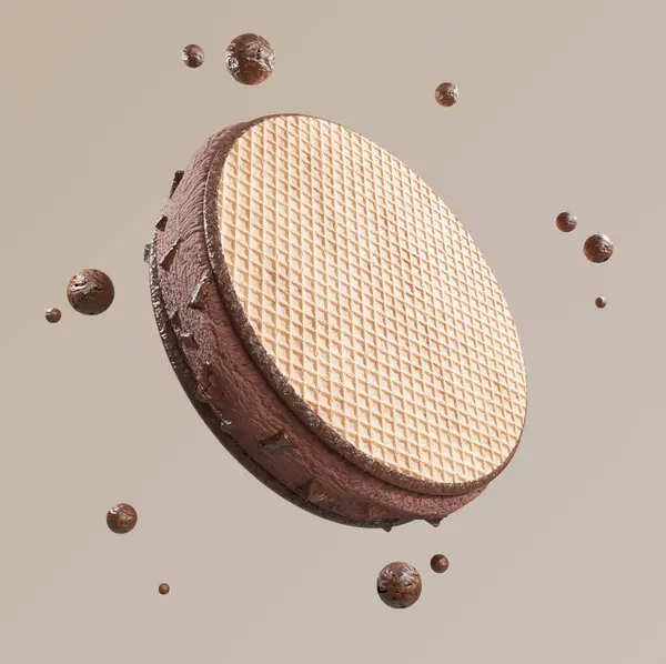 Kahverengi arka planda yuvarlak çikolatalı pasta