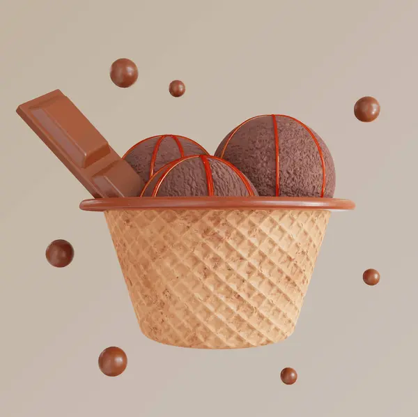 Çikolatalı dondurma waffle koni içinde