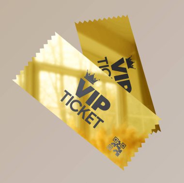 Beyaz arka planda altın VIP biletleri