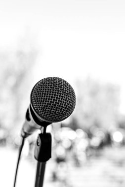 Siyah beyaz bir festivalde müzik aletleri