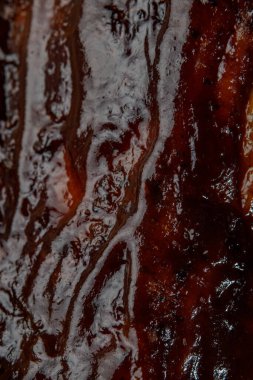 Sıcak gölgelerde makro gıda dokusu et, jöle, sos, tavuk