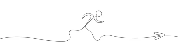 Stickman Berlari Ilustrasi Manusia Mencapai Tujuan Biussnes Satu Garis Garis - Stok Vektor