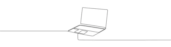 ノートパソコンの連続線画 1台のノートパソコン 1行でデザインベクトルイラストを描く コンピューターだ イラスト — ストックベクタ