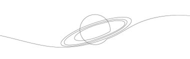 Satürn gezegenini çizmeye devam et. Dış uzay konsepti. Tek çizgi çizimi tasarım vektörü grafik çizimi