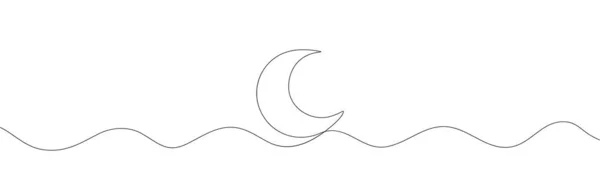 One Continuous Single Line Crescent Moon Isolated White Background — Stock Vector