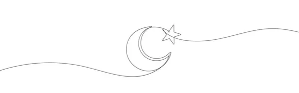 Satu Garis Star Dan Crescent Simbol Muslim - Stok Vektor