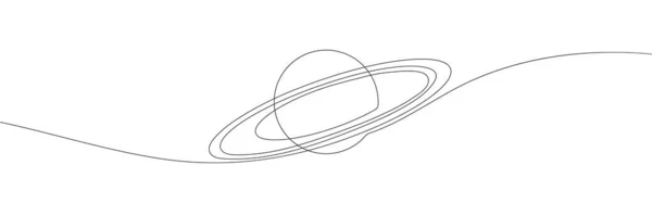 連続した1つの線画惑星土星 宇宙の概念 1本の線画ベクトルグラフィックイラスト — ストックベクタ