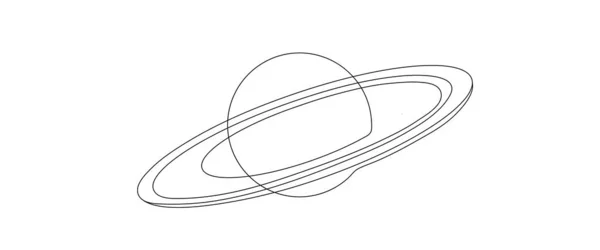 Continuous One Line Drawing Planet Saturn Outer Space Concept Single — Stock Vector