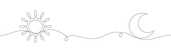 Linea Continua Suna Arte Lunare Single Line Sketch Sunny Summer — Vettoriale Stock
