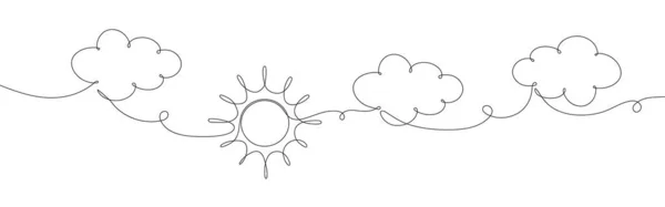 連続行の太陽の雲の芸術 シングルラインスケッチ晴れた夏の旅行のコンセプト — ストックベクタ
