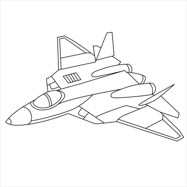 Livre Coloriage Aéronefs Militaires Pour Enfants Adultes Conception Contour Chasseur — Image vectorielle