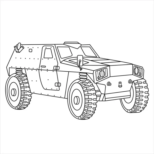 軍用装甲車ワニのぬりえページ 装甲車ベクトルイラスト 白い背景に隔離された軍用トラック — ストックベクタ