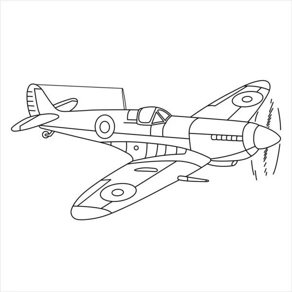 Aéronefs Supermarine Spitfire Wwii Fighter Coloring Page Chasseur Britannique Noir — Image vectorielle