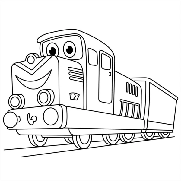 Happy Train Coloring Page Locomotive Isolated White Background Cartoon Trains — Stock Vector
