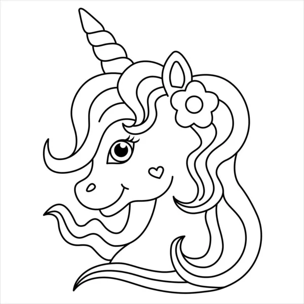 Cute Unicorn Head Coloring Page 사이트 어린이를 마법의 유니콘 일러스트레이션 스톡 벡터