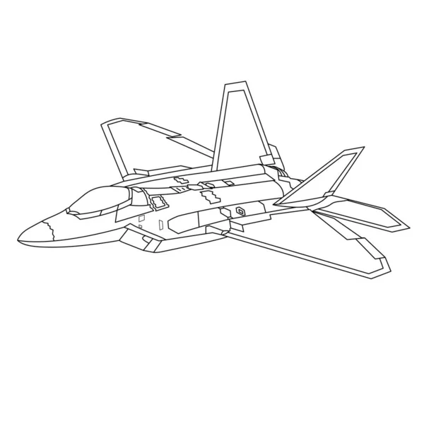 Raptor Vliegtuigen Outline Illustratie Militair Vliegtuig Kleurboek Zwarte Witte Straaljager — Stockvector