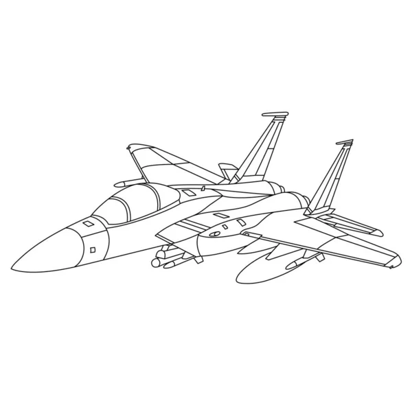 軍用機F 15イーグル概要イラスト マクドネル ダグラスF 15子供と大人のためのイーグルぬりえ本 白い背景に隔離された漫画の飛行機 ファイタージェットドローイングラインアートベクトルイラスト — ストックベクタ
