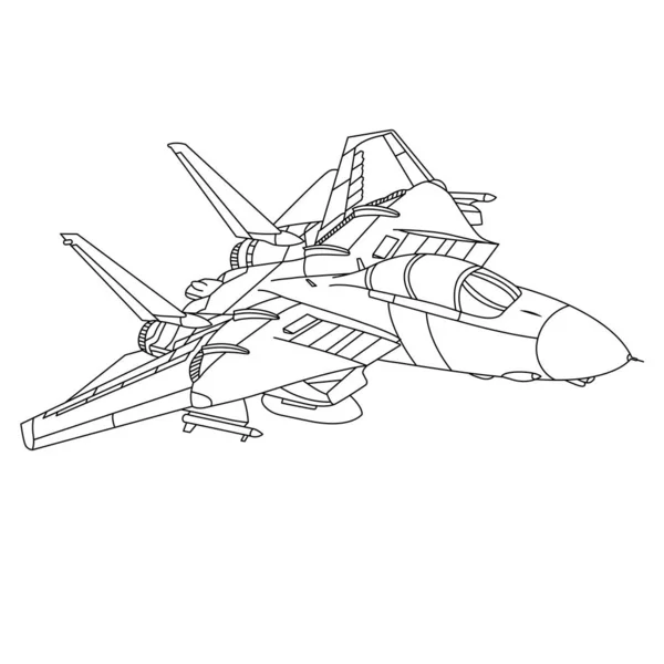 军用飞机F Tomcat轮廓说明 战斗机格拉姆曼F 14战猫儿童和成人配色书 卡通飞机在白色背景下被隔离 平面绘图线艺术矢量图解 — 图库矢量图片