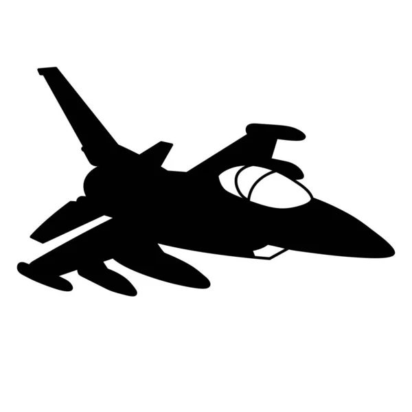 战斗机轮廓为白色背景 军用飞机矢量设计 平面图标为黑白 飞机标识向量 — 图库矢量图片