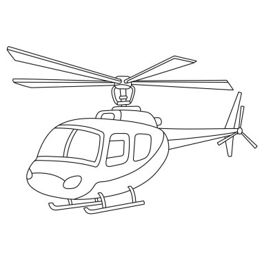 Çizgi film helikopter boyama sayfası. Askeri helikopter çizim çizim vektörü. Helikopter beyaz arka planda izole edildi. Helikopter çizimi