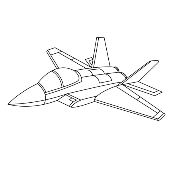Coloriage Des Aéronefs Cartoon Jet Fighter Conception Contour Avion Militaire — Image vectorielle