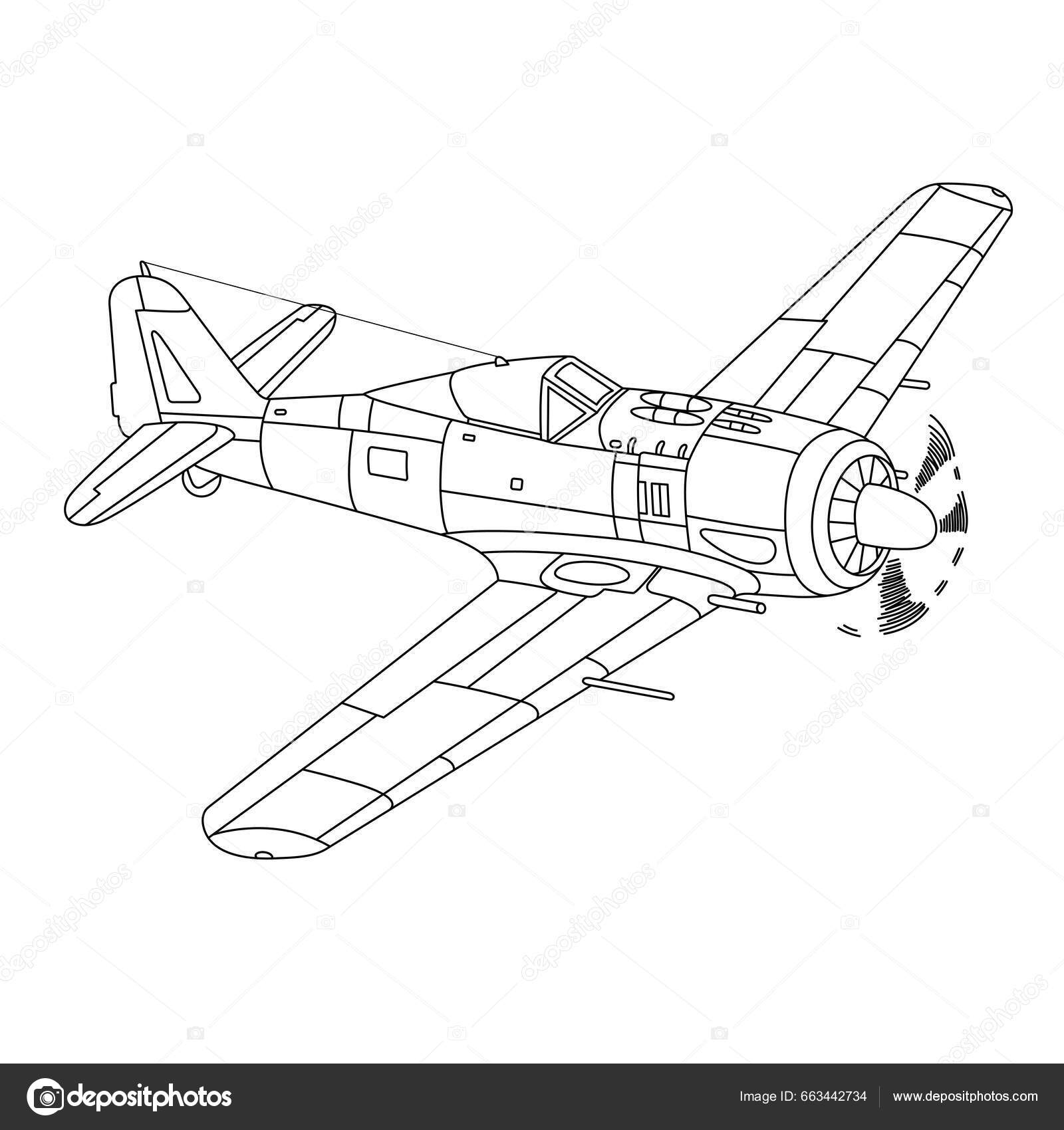 Focke Wulf 190 Wurger Flygplan War World Fighter Coloring Page —  stockvektor av ©Thumbdown 663442734, image size:1600x1700