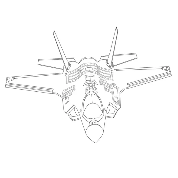 Lightning Outline Illustration Fighter Jet F35 Malbuch Für Kinder Und — Stockvektor