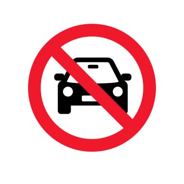 No Car Or No Parking Street Icon. No Driving Icon. No Cars Allowed Roadsign. No Parking Road Warning Sign. Car Prohibition Sign Area Illustration. Vector Don't Drive Roadsign clipart