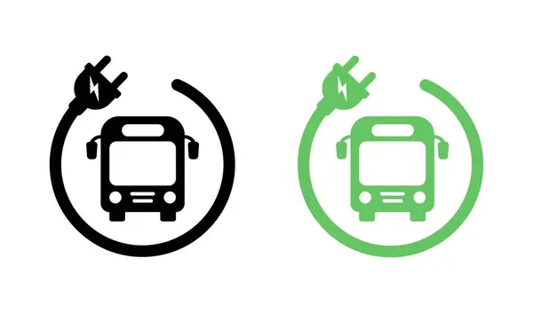 Fişi takılı yeşil elektrikli otobüs. Elektrikli Araç Silüeti Yeşil Simge. Çevre dostu otomobil aracı. EV simgesi. Vektör Stok Resimleri.