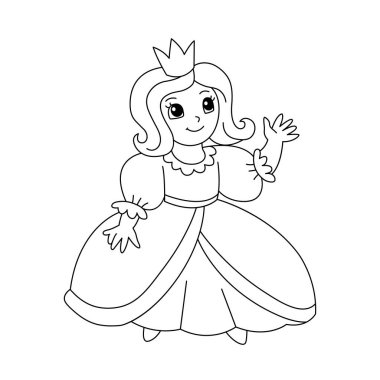 Prenses Boyama Kitabı. Küçük Crown Vektör İllüstrasyonlu Kraliyet Kızı