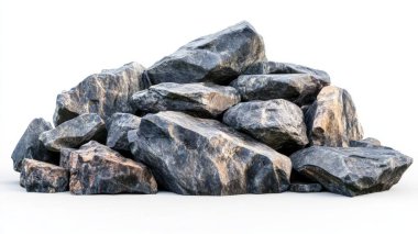 Beyaz arkaplanda kayalıkların ve kayalıkların görüntüsü.