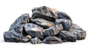 Beyaz arkaplanda kayalıkların ve kayalıkların görüntüsü.