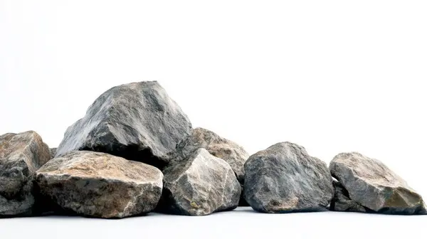 Kayalar yıpranmış taşlar beyaz arkaplanda tek başlarına duruyorlar..