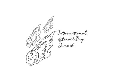 Uluslararası asteroit günü çizgisi sanatı uluslararası asteroit günü için iyidir. çizgi sanatı. resimleme.