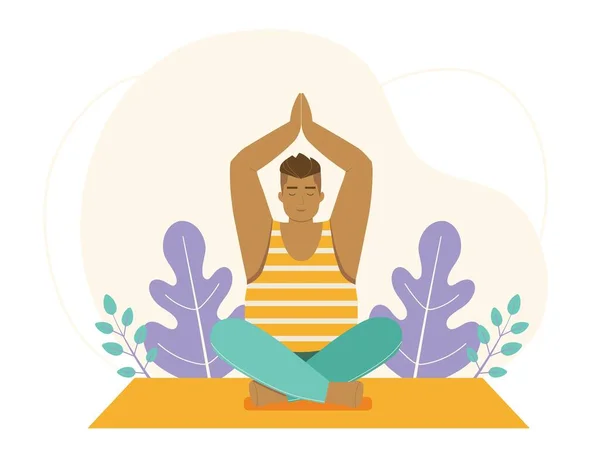 Mental Health Scene Agender Person Doing Yoga Asana Meditating Nature — Stock Vector