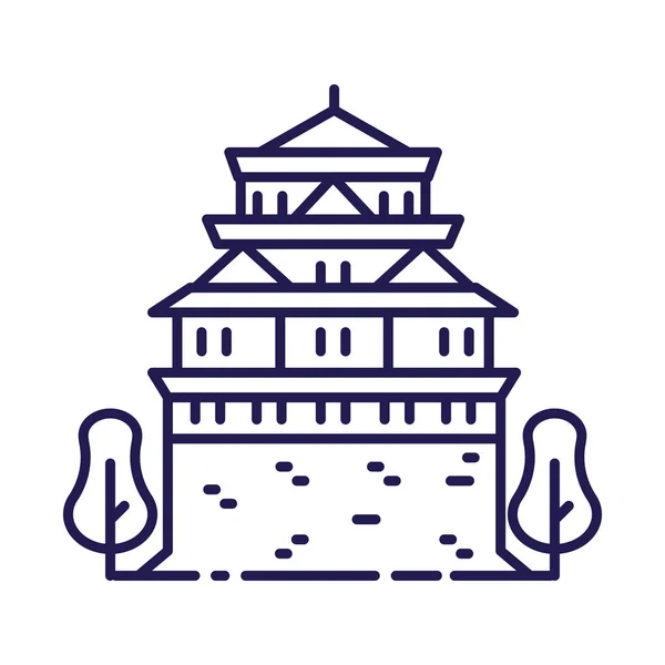 Čínská Nebo Japonská Hradní Ikona Asijské Palác Budova Line Art — Stockový vektor