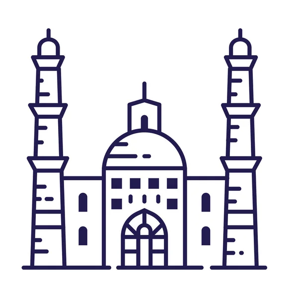 Icono Mezquita Musulmana Edificio Cúpula Islámica Con Minaretes Lugar Sagrado — Archivo Imágenes Vectoriales