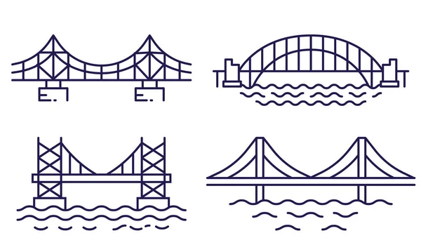 Diferentes Tipos Conjunto Iconos Puente Puentes Sting Línea Diseño Arte — Archivo Imágenes Vectoriales
