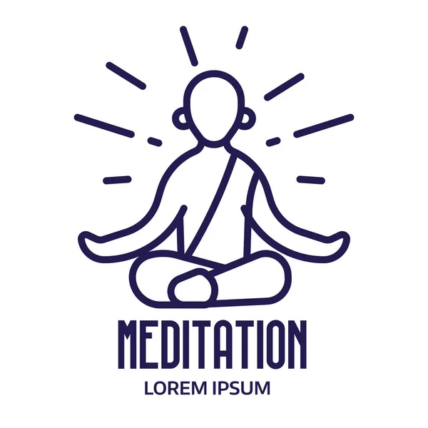 Icona Meditazione Con Monaco Tibetano Stato Zen Self Control Logo — Vettoriale Stock