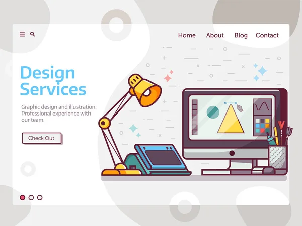 Γραφικές Υπηρεσίες Web Banner Ψηφιακό Εικονογράφο Χώρο Εργασίας Καλλιτέχνη Εργαλεία — Διανυσματικό Αρχείο
