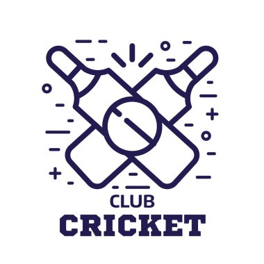 Kriket kulübü logosu ya da amblem şablonu kriket sopası ve top ikonu ile çizilmiş sanat tasarımı.