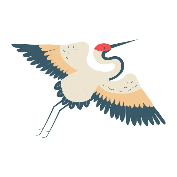 日本红王冠起重机被白色隔离 Tsuru Bird Aka Grus Japonensis Flight 东亚鹤是好运 和平与好运的象征 — 图库矢量图片