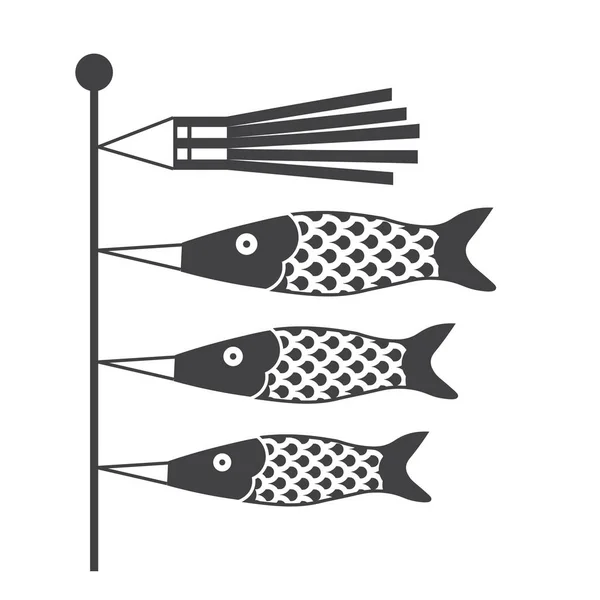 Traditional Japanese Koi Fish Flag Outline Illustration Koinobori Car Streamer — Stock Vector